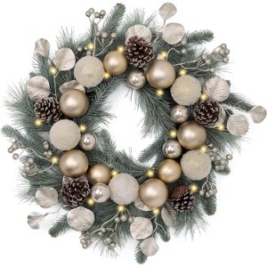 20'' Pre-Lit Christmas Wreath for Front Door with Lights, Lighted Christmas Door Wreath - 1 of 4