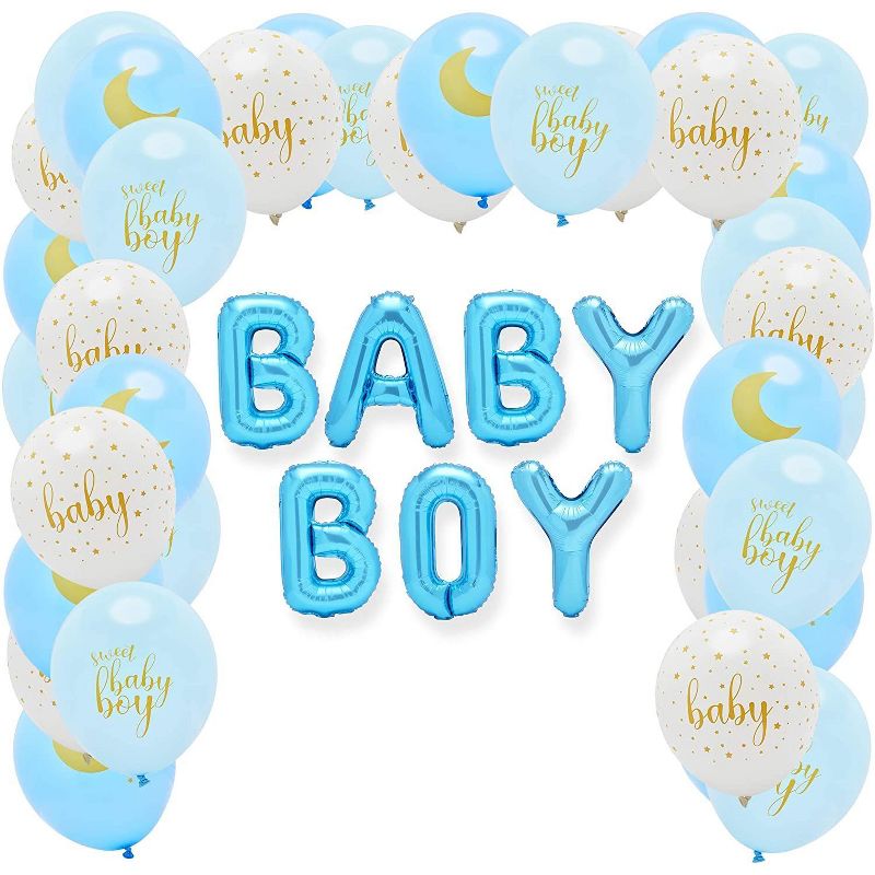 Blue Panda 43 Pieces Baby Boy Balloons, Baby Shower Decorations, Blue, 1 of 5