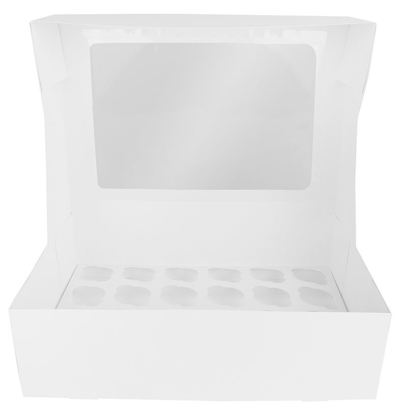O'Creme White Cupcake Box with Window, Insert Included, 14" x 10" x 4" - Pack of 5, 2 of 3
