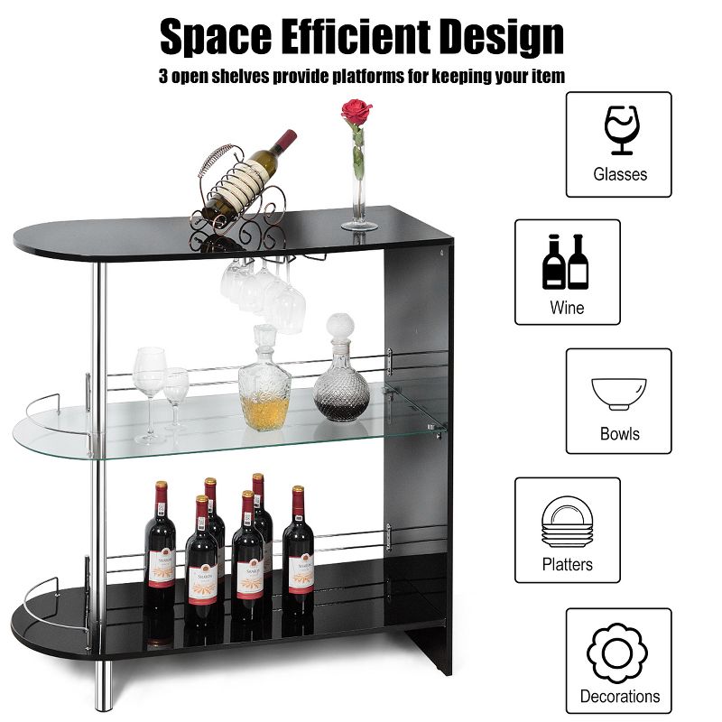 Costway Wine Rack Unit w/Tempered Glass Shelf & Glass Holders Glossy  Black, 5 of 11