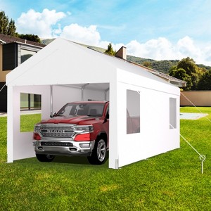 Gulches 12 x 20 Heavy Duty Portable Garage Carport Canopy with 2 Roll-up Doors & 4 Ventilated Windows for Cars, Trucks, Boats, Garden Tools - White - 1 of 4