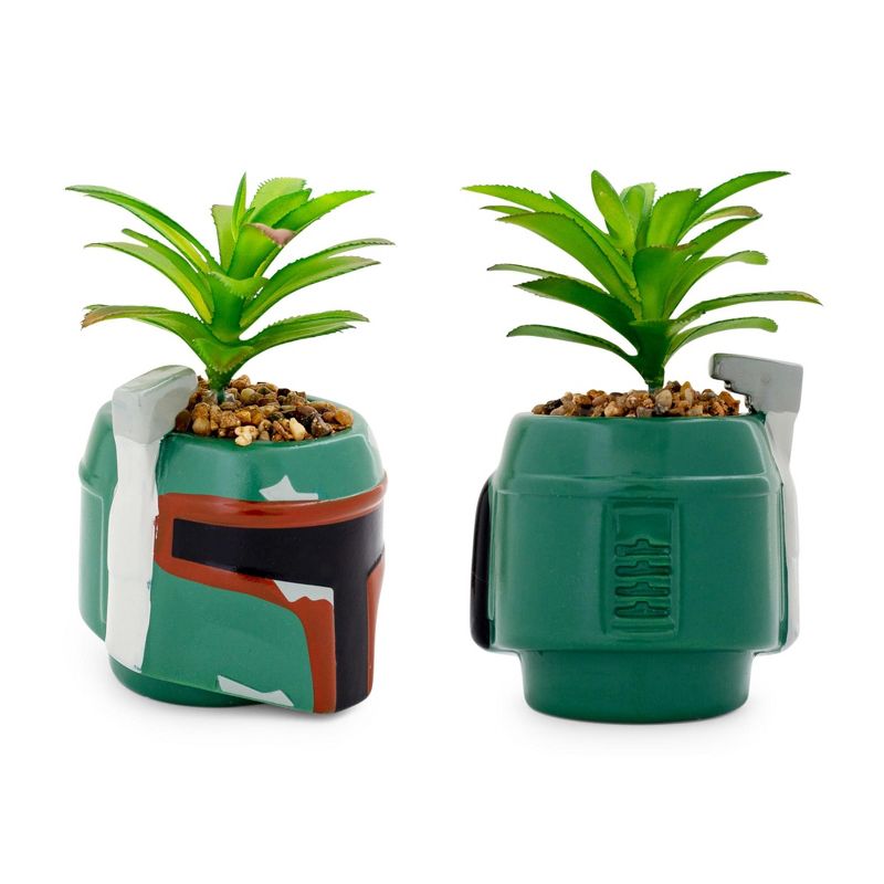 Silver Buffalo Star Wars Boba Fett Helmet 3-Inch Ceramic Mini Planter With Artificial Succulent, 2 of 7