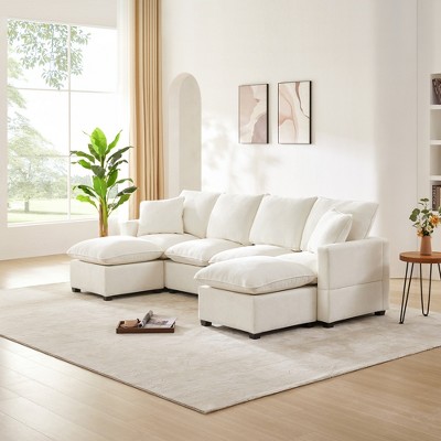 7/6/5/4 Seat Upholstered Sectional Sofa Couch, Modular Sofa with 2 Pillows 4M -ModernLuxe