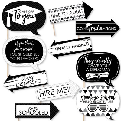 Big Dot of Happiness Funny Black and White Grad - Best is Yet to Come - Black and White Graduation Party Photo Booth Props Kit - 10 Piece