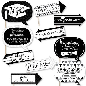Big Dot of Happiness Funny Black and White Graduation Party Photo Booth Props Kit - 10 Piece - 1 of 4