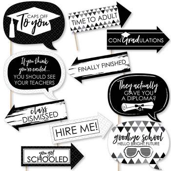 Big Dot of Happiness Funny Black and White Graduation Party Photo Booth Props Kit - 10 Piece
