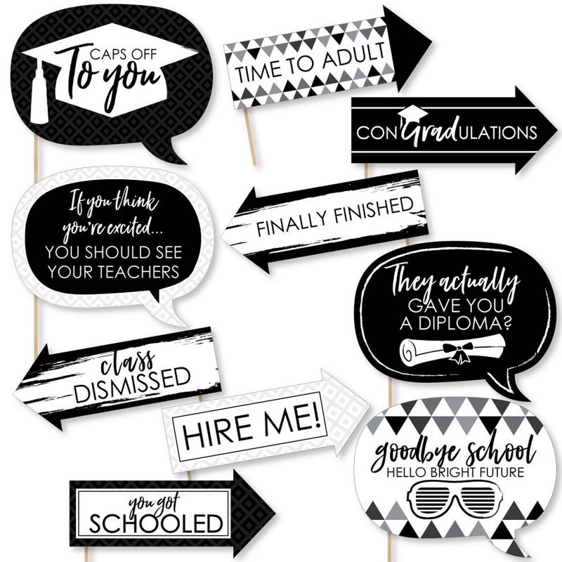 Big Dot of Happiness Funny Black and White Graduation Party Photo Booth Props Kit - 10 Piece, 1 of 6