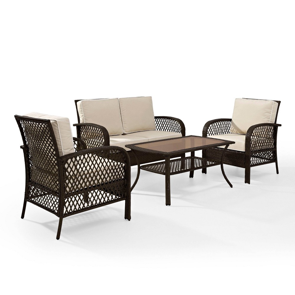 Tribeca 4pc Outdoor Wicker Conversation Set Sand Brown Crosley