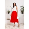Women's 2-Layer Tulle Midi Skirt - Tiered A-Line Long Skirt with Elastic Waist for Winter Irregular Red - 4 of 4