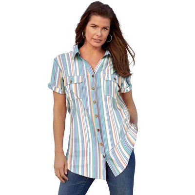 Roaman's Women's Plus Size Seersucker Big Shirt