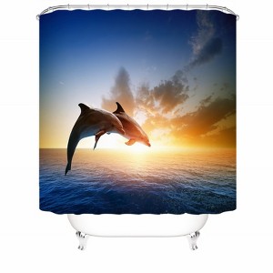 Two Jumping Dolphins Shower Curtains for Bathroom Waterproof Fabric Bath Curtain Durable Soft Stylish Bathroom Decor 72x72 Inch - 1 of 1