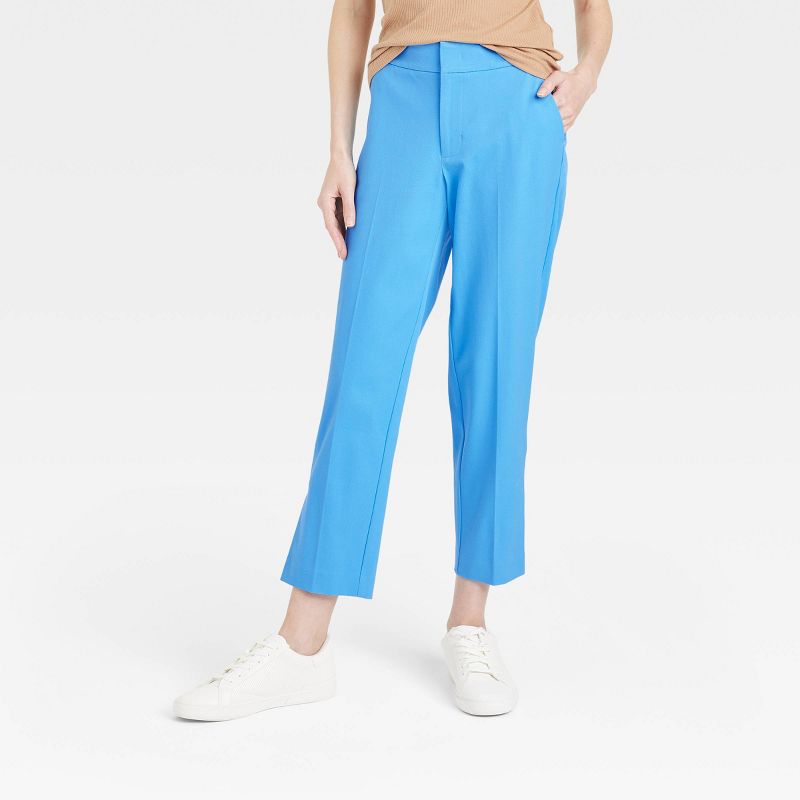 Women&#39;s Mid-Rise Slim Straight Fit Side Split Trousers - A New Day&#8482; Blue, 1 of 8