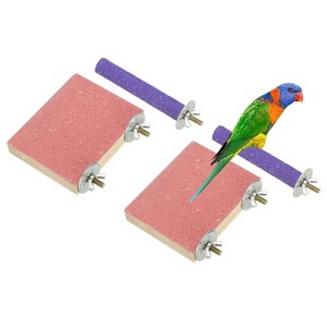 Unique Bargains Bird Perch Stand Wooden Parrot Perch Stand Toy Paw Grinding Stick Bird Cage Accessories 4 Pcs - 1 of 4