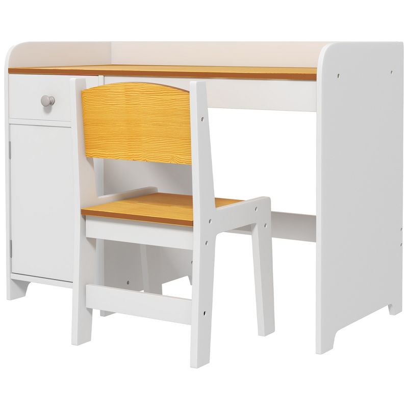 Qaba Kids Desk and Chair Set with Storage Drawer, Study Desk with Chair for Children for Arts & Crafts, Snack Time, Homeschooling, Homework, White, 4 of 7