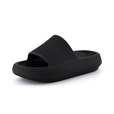 CUSHIONAIRE Feather Slides – Comfortable Cloud Cushion House Slippers for Women, Indoor Outdoor EVA Foam Foot Spa Shower Shoes, Non-Slip Arch Support