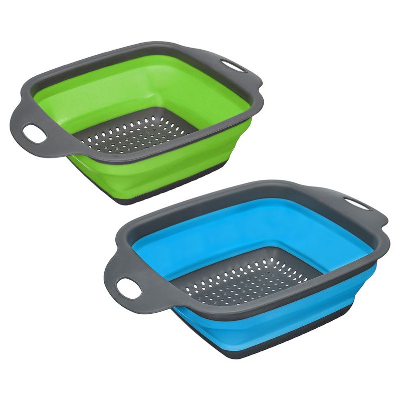 Unique Bargains Collapsible Colander Set Silicone Square Foldable Strainer Space Saving, 1 of 6