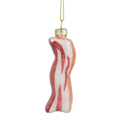 Northlight 3.5" Pink and White Strip of Bacon Glass Christmas Ornament