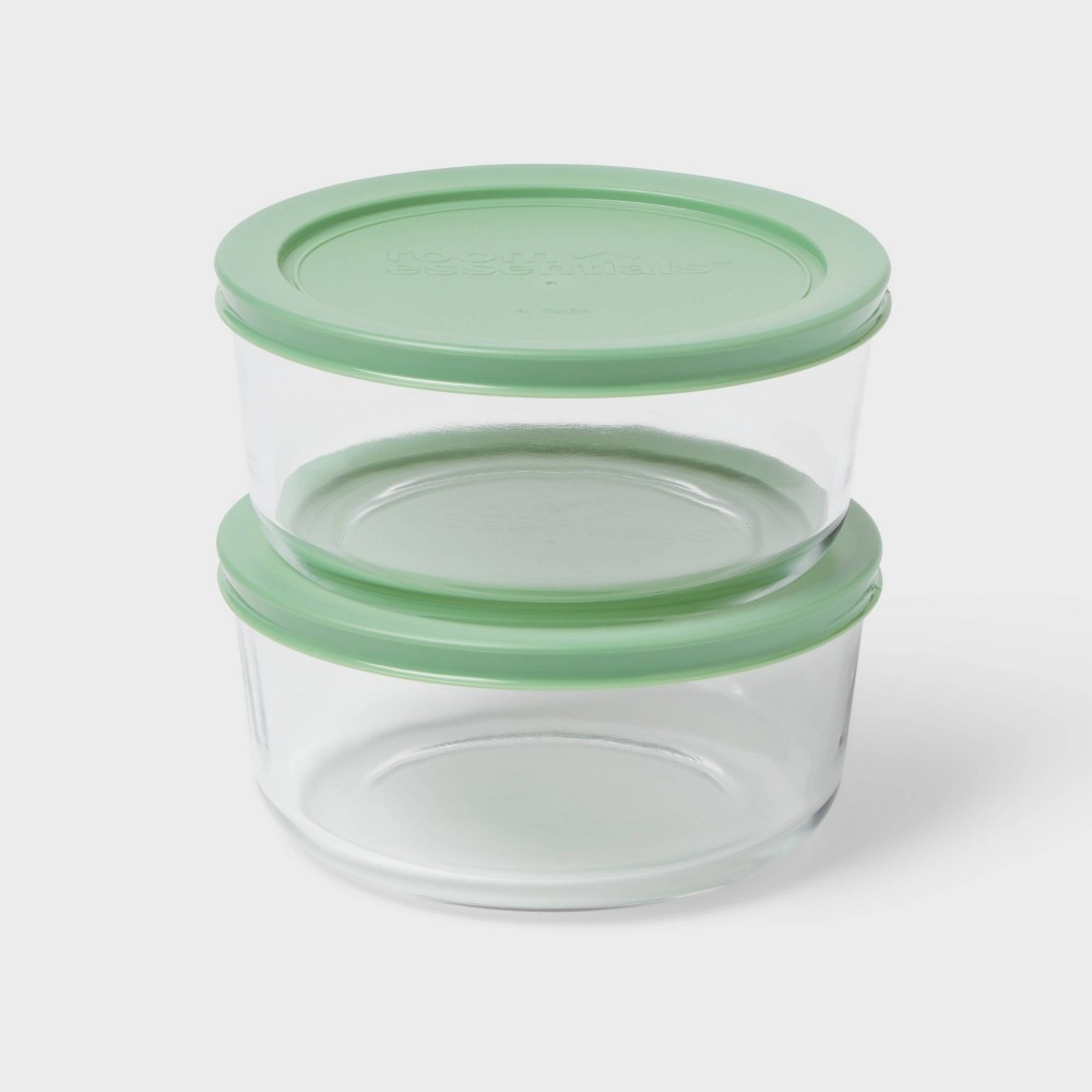 Photos - Food Container 2pk Glass Round Food Storage Container Set Green - Room Essentials™