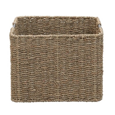 Natural Seagrass Square Wicker Basket with Metal Handles