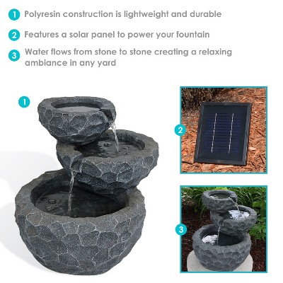 Gray Polyresin 3-Tier Solar Powered Outdoor Fountain