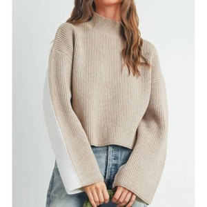 Women's Two Toned Turtleneck Sweater - Buttermelon - 1 of 4