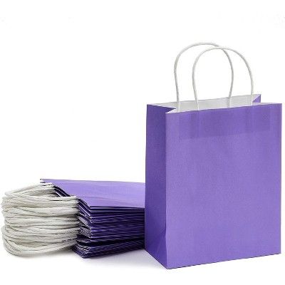 25 pcs 8"x3.9"x10" Purple Kraft Paper Gift Bags, Party Favor, Shopping Bags with Handles