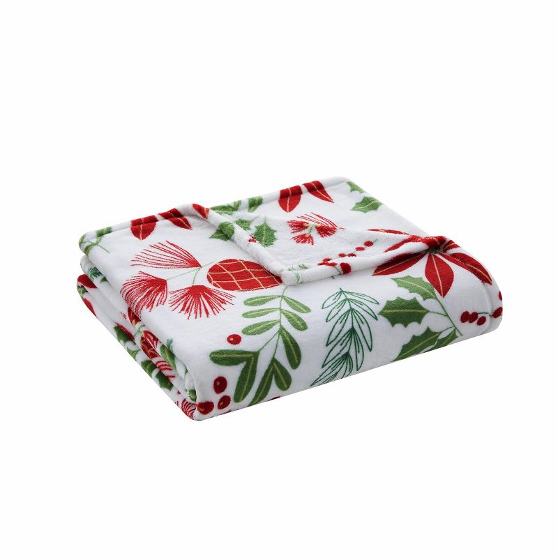 Kate Aurora Holiday Living Christmas Floral Poinsettia & Ferns Ultra Soft & Plush Throw Blanket, 2 of 4