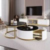 NicBex Round Nesting Coffee Table, 31.5 Inch, Fluted Design with Drawer, White Gold Finish - 3 of 4