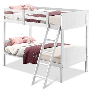 Wooden Twin Over Twin Bunk Beds Convertible 2 Individual Twin Beds White