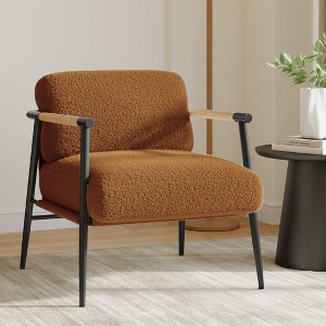 Modern Accent Chair, Comfy Chair with Metal Frame Wooden Armrest, Cozy Reading Chair with Soft Cushion for Bedroom, Living Room - 1 of 4