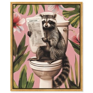 Art Remedy Raccoon Tropical Bathroom Tropical Bathroom Wall Art Framed - 1 of 4