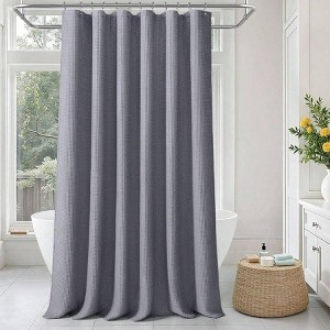 Waffle Weave Shower Curtain Cotton Fabric Texture Bathroom 72Wx72L Waterproof Soft Absorbent Light Color - 1 of 4