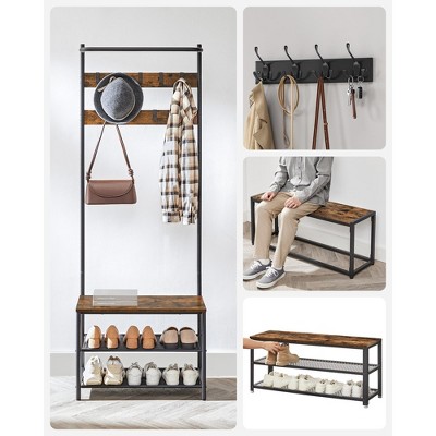 VASAGLE Industrial Hall Tree with Bench and Shoe Storage