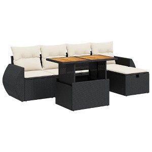 vidaXL Patio Sofa Set with Cushions Outdoor Furniture 6 Piece Poly Rattan - Black and Cream with Storage - 1 of 4