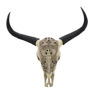 SAGEBROOK HOME 28" Resin Bull Skull Wall Accent Ivory/Black: Contemporary Mixed Media Art, Polyresin Sculpture - 1 of 4