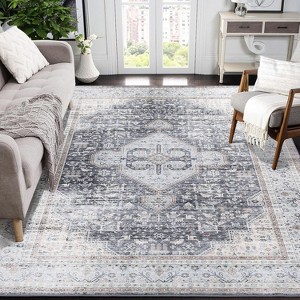 Vintage Distressed Washable Area Rug - Low Pile Non-Slip Foldable Carpet Retro Printed Stain Resistant Soft Indoor Rug for Living Room Bedroom - 1 of 4