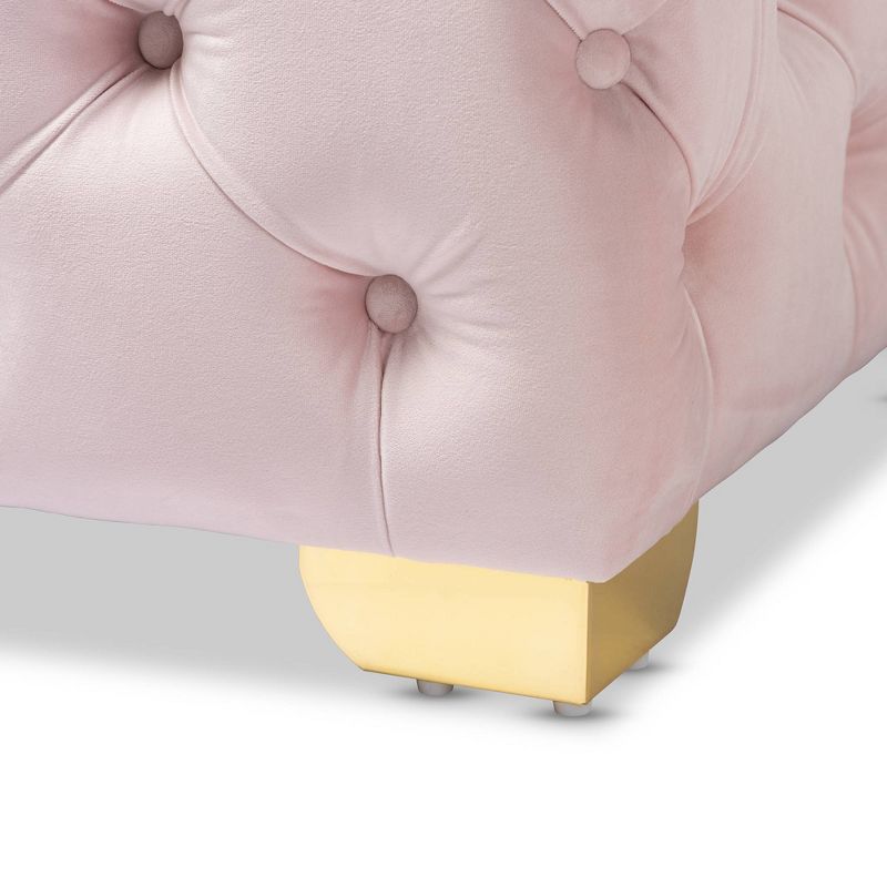 Avara Velvet Finished Button Tufted Ottoman Pink - Baxton Studio, 3 of 9