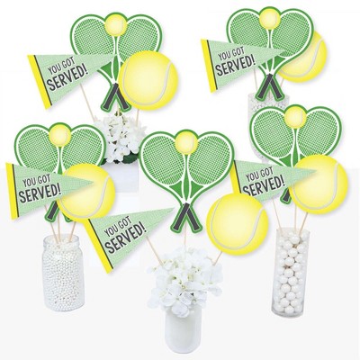 Big Dot of Happiness You Got Served - Tennis - Baby Shower or Tennis Ball Birthday Party Centerpiece Sticks - Table Toppers - Set of 15