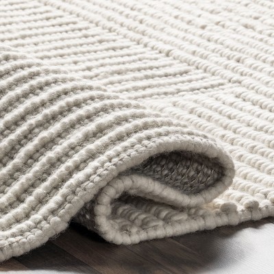 Ivory High-Low Striped Wool 8' x 10' Area Rug