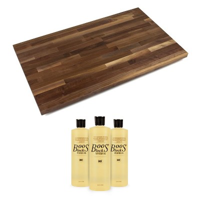 John Boos Walnut Wood Kitchen Countertop 60 x 30 inch Cutting Board and 3 Piece Maintenance Oil Set