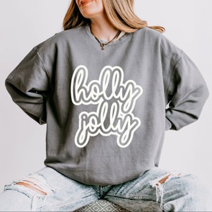 Holly Jolly Outline Puff  - Women's Lightweight Garment Dyed Sweatshirt - 1 of 3