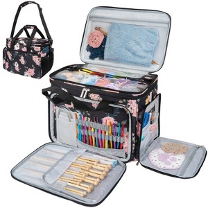 PAVILIA Knitting Bag Yarn Storage Tote, Large Crochet Organizer Holder for Crocheting Knitter Project Accessories Supplies Set Gifts - 1 of 4