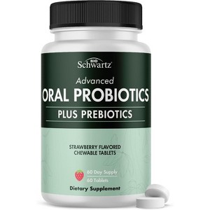 Advanced Oral Probiotics with Prebiotics Supplement, Supports Healthy Teeth, Gums, Mouth & Odorless Breath for Adults, Strawberry, Bioschwartz, 60ct - 1 of 4