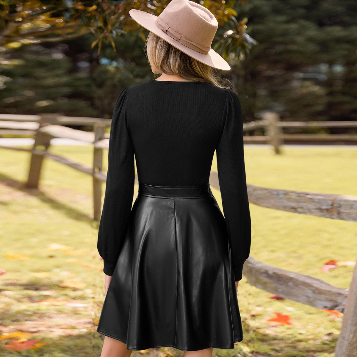 Женские платья Cupshe Women's Elegant Faux Leather Sweetheart Dress with Knit Top-M-Black — фото 3