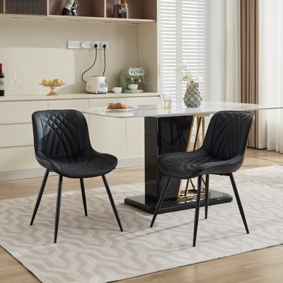 VYNXARIA Dining Chairs Set of 2 Mid Century Modern Kitchen Chair Comfortable Upholstered Faux Leather Dinner Chairs for Kitchen Dining Room, Black