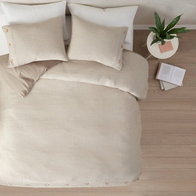 3pc King/California King Elena Rayon from Bamboo Blend Waffle Weave Duvet Cover Set - Taupe