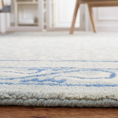 Light Blue and Ivory Tufted Wool Runner Rug