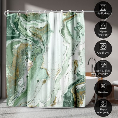 Green and White Marble Abstract Polyester Shower Curtain