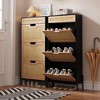 Natural Rattan 3 Flip Drawers Shoe Cabinet, Narrow Shoe Storage Cabinet with 3-Tier Adjustable Shelves, Freestanding Shoe Rack Organizer - 2 of 4