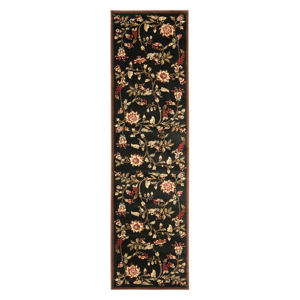 2'3inx16' Black Floral Loomed Runner - Safavieh